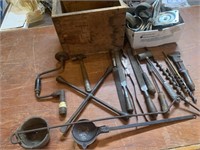 OLD TOOLS & WOOD CRATE LOT