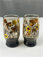 70’s floral smoke glass juice glasses