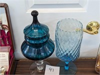Blue Glass Vase and Candy Dish