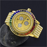 Real Diamond Channel Set Dial Rainbow Multi Gold