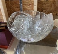 Glass Punch Bowl with Cups and Ladle