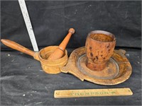 Old wood mortar pestle and others