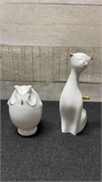 Hollohaza Hungary Cat & Owl Figurines 5" & 3.5"