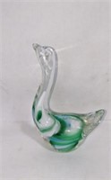 Green/White Swirled Art Glass Swan