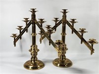 2) LARGE ADJUSTABLE BRASS CANDLE STANDS