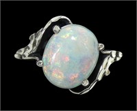 Sterling silver cabochon lab fire opal ring in