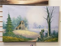 Painted Canvas Farm Scene Artwork