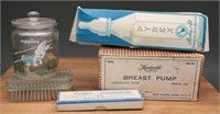 1940's Breast Pump, Nipples Jar, Pyrex Bottle +