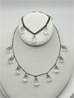 Vintage Silver Tone Faceted Crystal Necklace Set