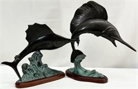 2 Bronze Sailfish Sculpture Statues