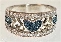 Sterling silver ring w/ tiny stones in heart motif