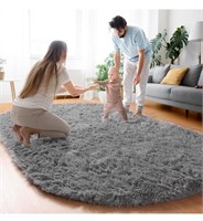 Luxury Grey Oval Rug for Living Room