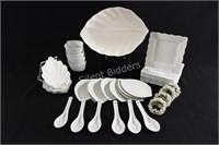 White Display & Serving Dishes, Napkin, Spoons