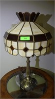 BRASS LAMP W/ STAINED GLASS SHADE 31" TO SHADE TOP