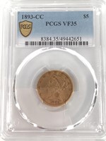 1893-CC $5 Gold Half Eagle PCGS VF35