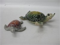 2 Resin Turtle Figurines - 6.25" Longest