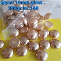 JAPAN VTG 16MM GLASS IVORY 1/2 PEARL FLAT BACK 350