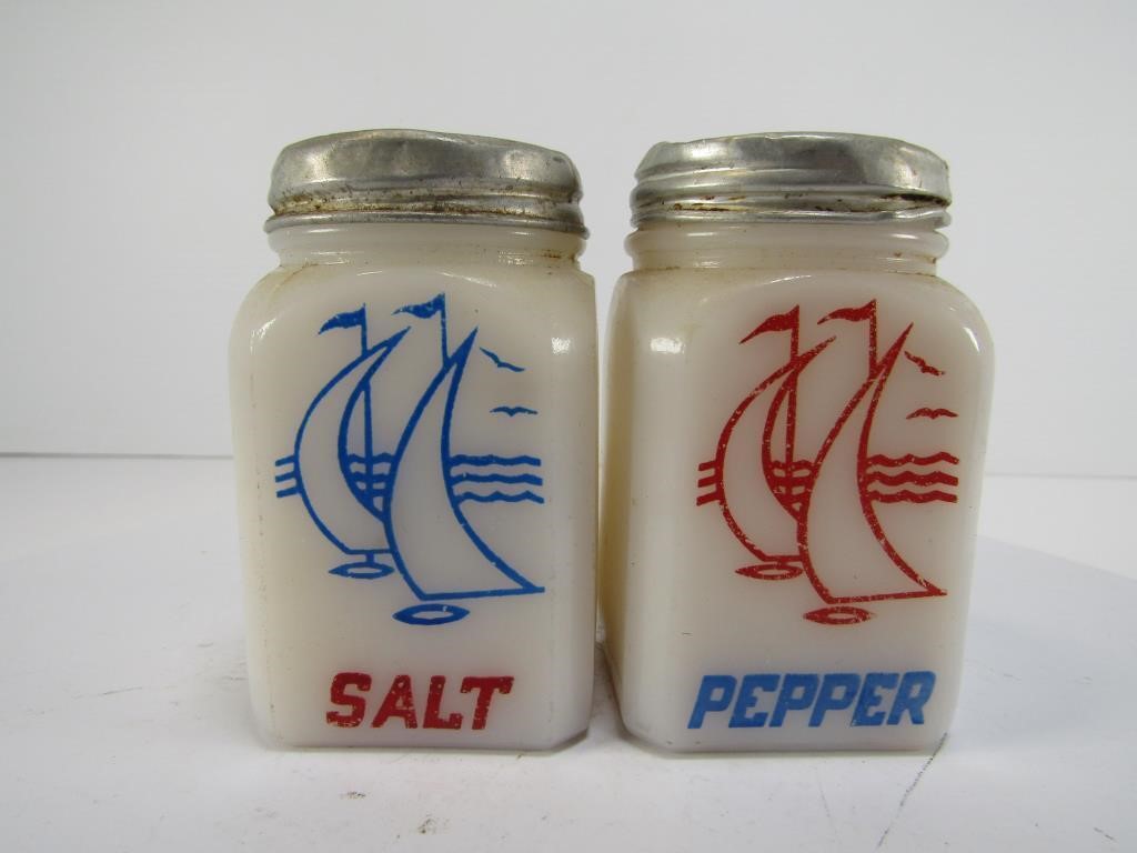 PAIR OF MILK GLASS SALT & PEPPERS