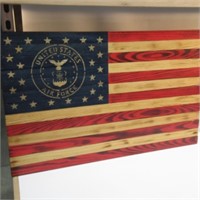 WOODEN 32"W BY 20"H AIR FORCE FLAG. VERY NICE.