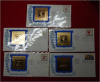 (5) US Postal 23Kt Gold Stamps 1st Day Cover