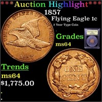 *Highlight* 1857 Flying Eagle 1c Graded Choice Unc