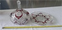 Crystal Clear Cut Glass and Ruby Red Trim Candy