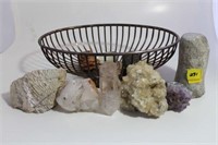 SILVERPLATE BASKET WITH CRYSTALS, STONES ETC