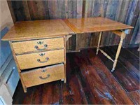 Antique Oak 3 Drawer Folding Sewing Table
