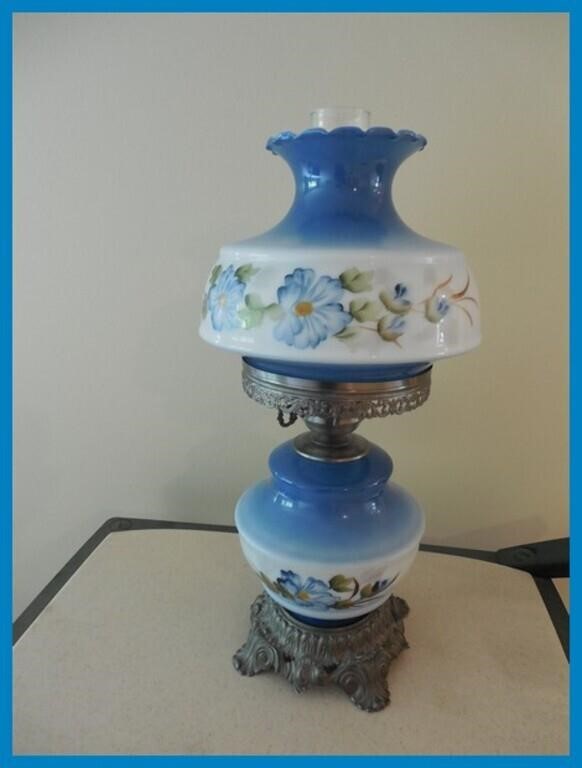 FLORAL HURRICANE LAMP - MISSING GLASS CHIMNEY