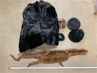 Mink shawl, fur vest, vintage hats.