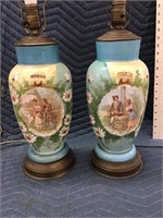 Vintage Victorian Ceramic And Brass Lamps Hand