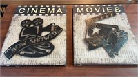 2pc Metal Over Wood Cinema Movie Signs 16x19