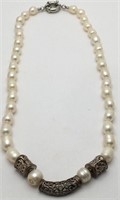 Pearl Beaded Necklace W Sterling Silver