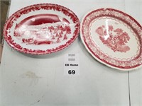 Red And White Set Of 2 Serving Plates