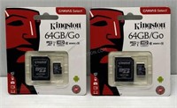 Lot of 2 Kingston 64GB MicroSD Cards - NEW