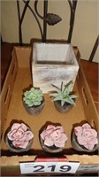 (5) Small Artificial Succulent Planters / Square