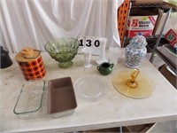 Urn Vase, Milk Glass, Pyrex Bread Pan & Etc.
