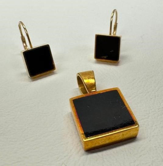 14k Gold Bernard K Passman Earrings & Pendant Set