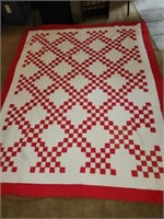 RED CHECK HANDMADE QUILT 90 X 72 SHOWS WEAR