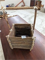 Rustic Twig Basket- Made with Twigs & Rawhide