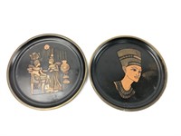 Pair of Etched Brass Egyptian Wall Hangings -
