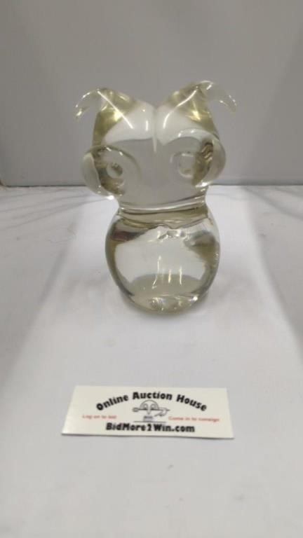 Hand blown art glass owl vintage antique