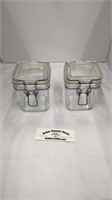 Set of 2 Antique Square Storage Jar w/ Locking Lid