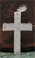 Sterling Silver & Moissanite Cross Pendant 10.7g