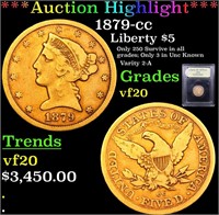 *Highlight* 1879-cc Liberty $5 Graded vf, very fin