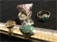 Lot Of 4 Fashion Sterling Silver & Gemstone Rings