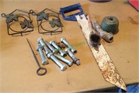 Mixed lot - two planter hangers, nuts and bolts,