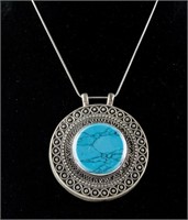 Large Round Silver Turquoise Necklace