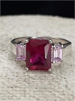 Sterling Silver Ring w/ Ruby and  Pink Sapphires