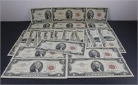 Group of 28 - $2 United States Notes - All Red